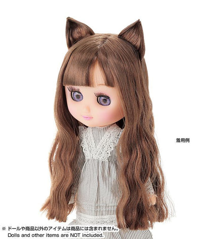 7-8 inch Doll Wig, Cat Ears Wavy Long, Champagne-Brown / ねこみみ横分けウエーブロングウィッグ シャンパンブラウン